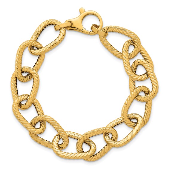 Herco 14K Polished and Twisted Fancy Link  7.75 Inch Chain Bracelet