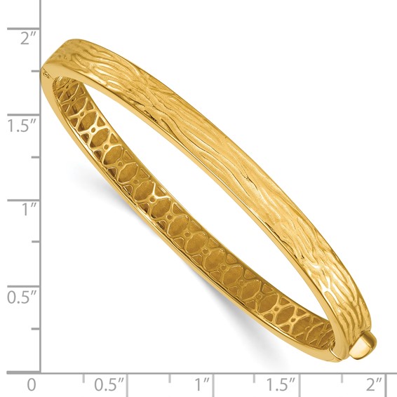 Herco 14K Polished and Brushed Textured Hinged Bangle