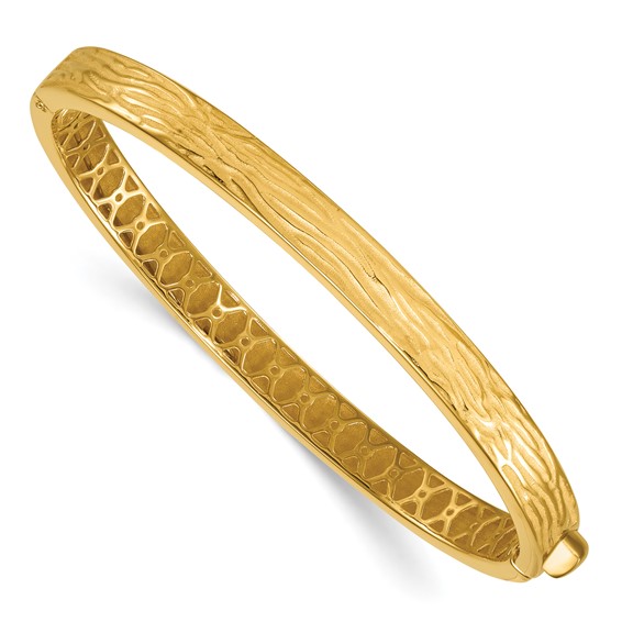 Herco 14K Polished and Brushed Textured Hinged Bangle
