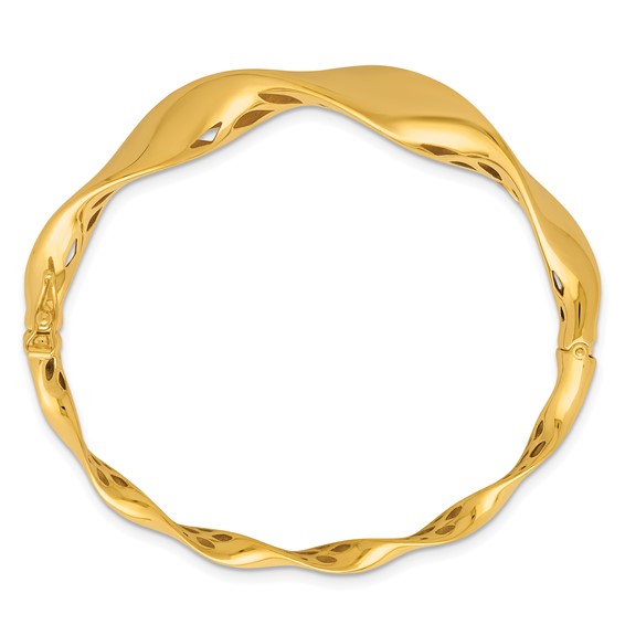 Herco 14K Polished Gradient Wave Hinged with Safety Clasp Bangle