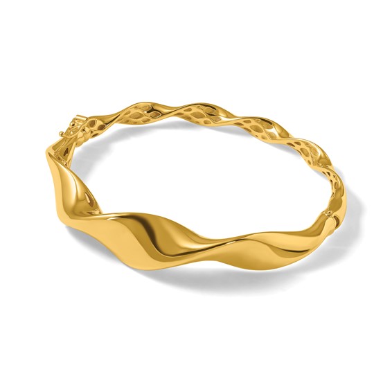 Herco 14K Polished Gradient Wave Hinged with Safety Clasp Bangle