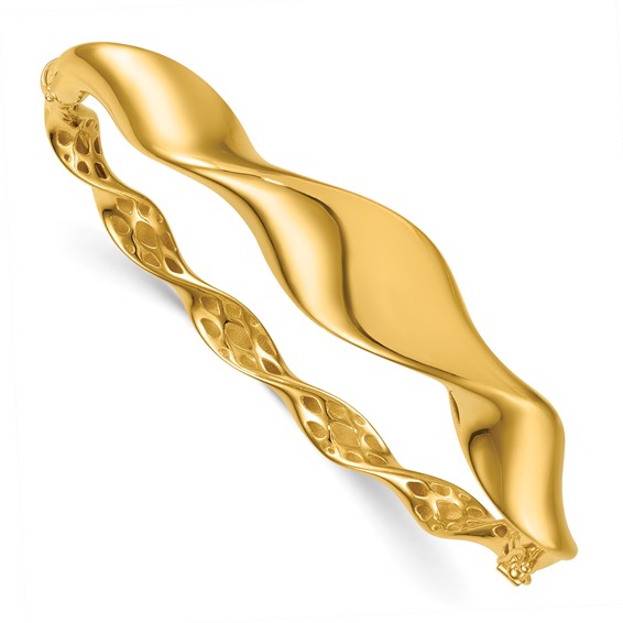 Herco 14K Polished Gradient Wave Hinged with Safety Clasp Bangle