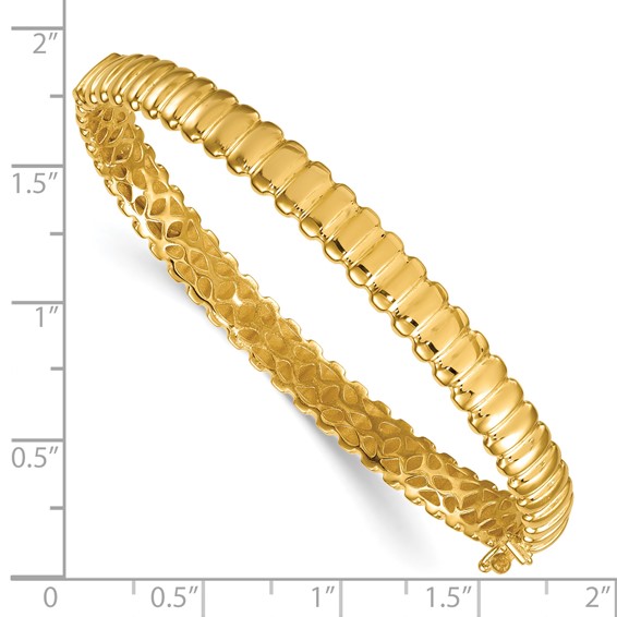 Herco 14K Polished Grooved Hinged with Safety Clasp Bangle