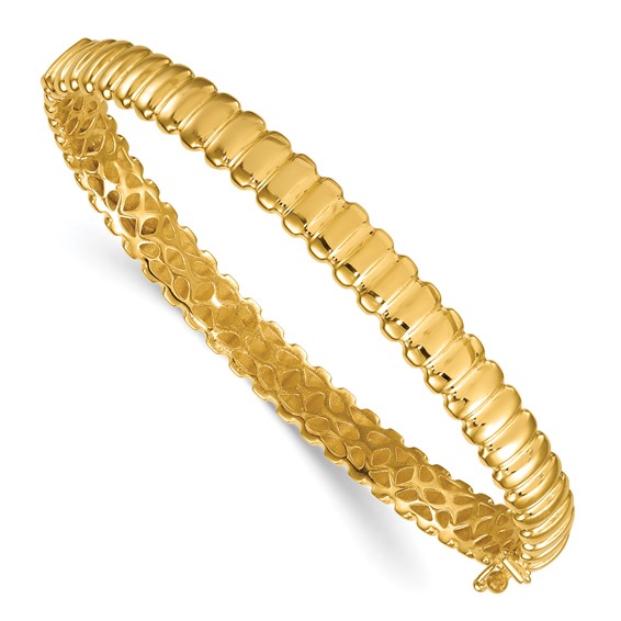 Herco 14K Polished Grooved Hinged with Safety Clasp Bangle