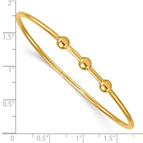 Herco 14K Polished 3 Bead Flexible with Hidden Clasp Bangle