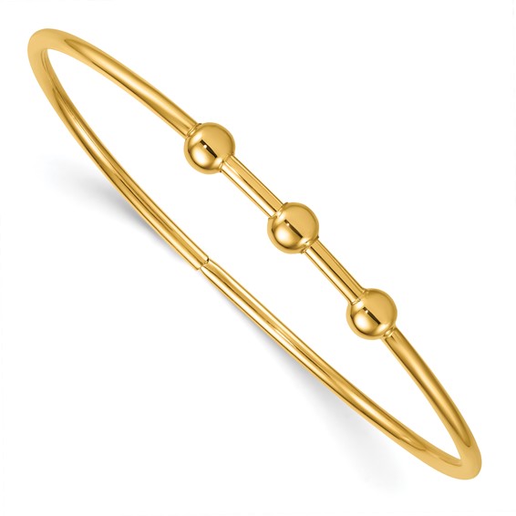 Herco 14K Polished 3 Bead Flexible with Hidden Clasp Bangle