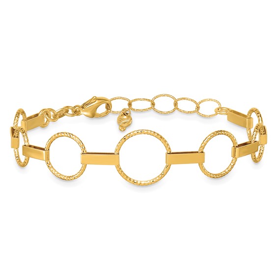 Herco 14K Polished and Diamond-cut Graduated Circle 6 Inch with 1.25 Inch Extension Bracelet