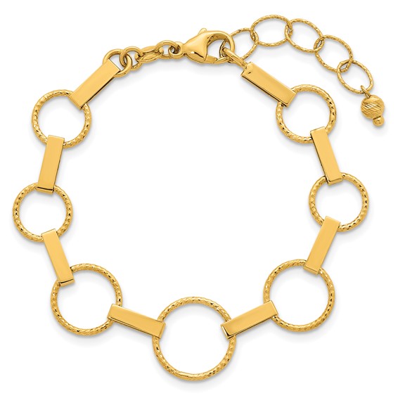 Herco 14K Polished and Diamond-cut Graduated Circle 6 Inch with 1.25 Inch Extension Bracelet