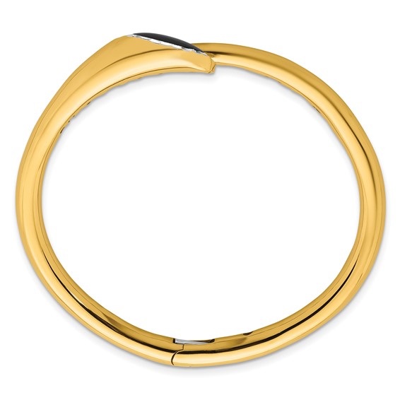 Herco 14K Polished with Rhodium Diamond-cut and Black Enamel Bypass Hinged Bangle