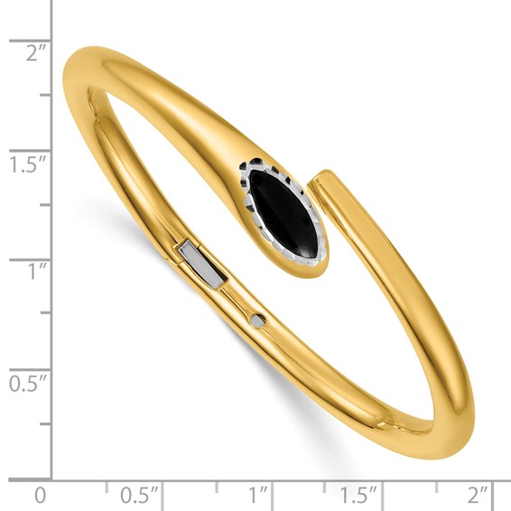 Herco 14K Polished with Rhodium Diamond-cut and Black Enamel Bypass Hinged Bangle