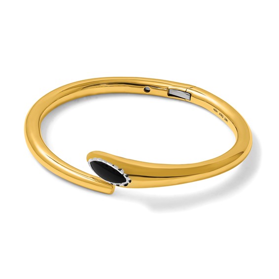 Herco 14K Polished with Rhodium Diamond-cut and Black Enamel Bypass Hinged Bangle