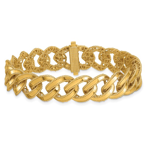Herco 14k Polished and Textured Fancy Link 7 Inch Bracelet