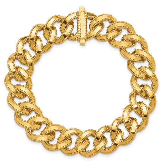 Herco 14k Polished and Textured Fancy Link 7 Inch Bracelet
