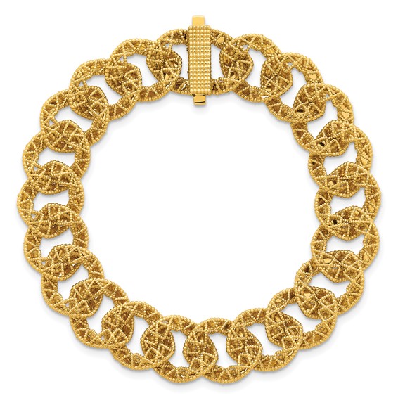 Herco 14k Polished and Textured Fancy Link 7 Inch Bracelet