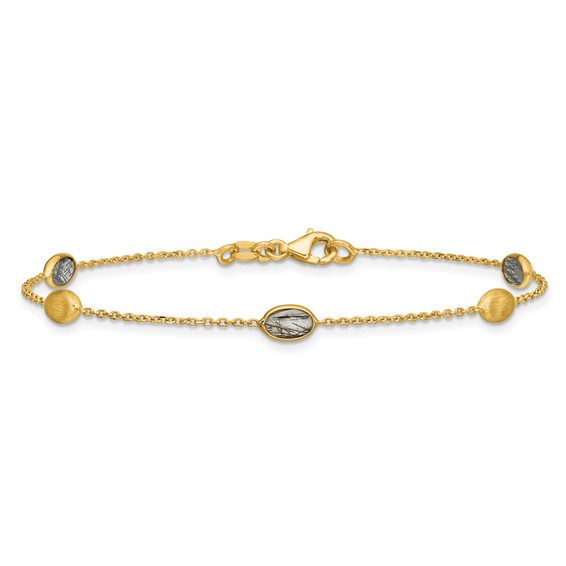Herco 14K Brushed and Rutilated Quartz Ovals Station 7.5 Inch Bracelet