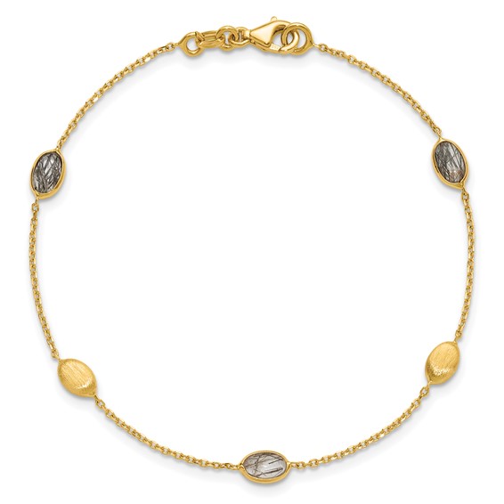 Herco 14K Brushed and Rutilated Quartz Ovals Station 7.5 Inch Bracelet