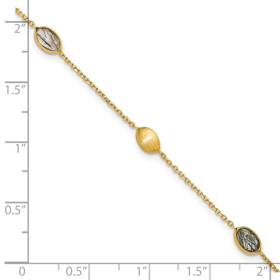 Herco 14K Brushed and Rutilated Quartz Ovals Station 7.5 Inch Bracelet
