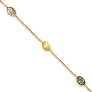 Herco 14K Brushed and Rutilated Quartz Ovals Station 7.5 Inch Bracelet