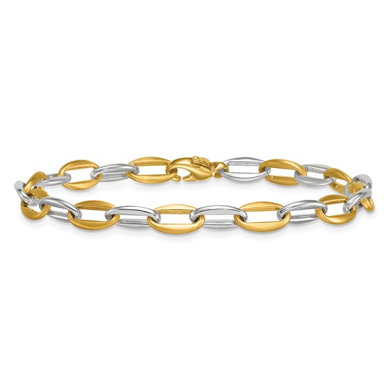 Herco 14K Two-tone Polished and Brushed Link 7.25 Inch Bracelet