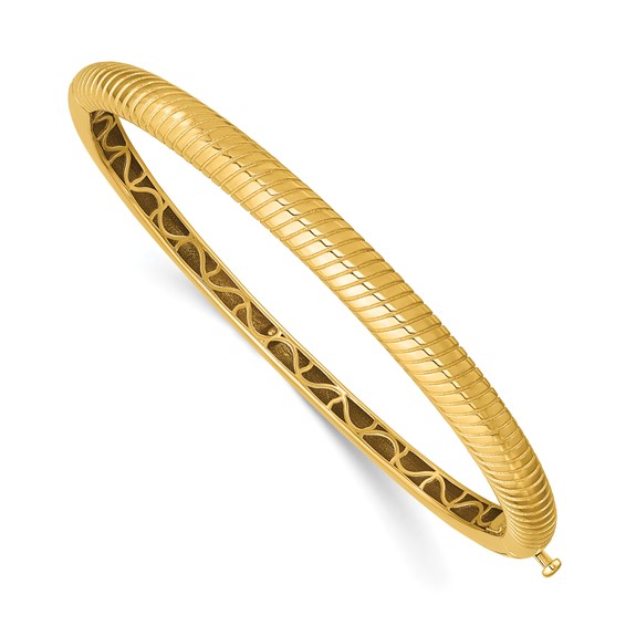 Herco 14K Polished and Grooved Hinged Bangle