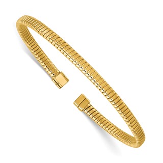 Herco 14K Polished and Grooved 4mm Flexible Cuff Bracelet