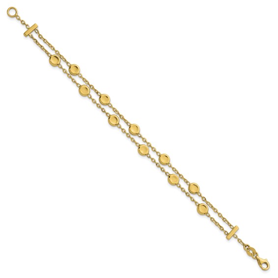 Herco 14K Polished Double Strand Round Disc 7.5 Inch Station Bracelet