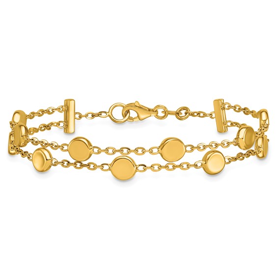 Herco 14K Polished Double Strand Round Disc 7.5 Inch Station Bracelet