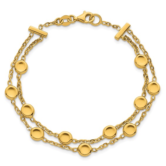 Herco 14K Polished Double Strand Round Disc 7.5 Inch Station Bracelet