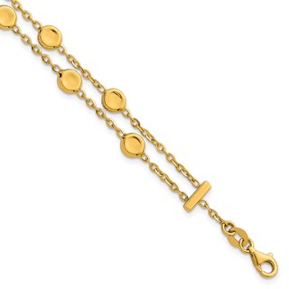 Herco 14K Polished Double Strand Round Disc 7.5 Inch Station Bracelet