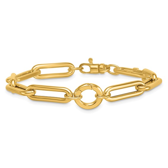 Herco 14K Polished 6.5mm Push-in Charm Holder 7.25 Inch Paperclip Bracelet