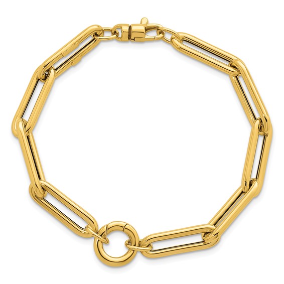 Herco 14K Polished 6.5mm Push-in Charm Holder 7.25 Inch Paperclip Bracelet