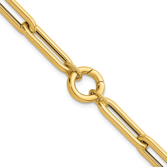 Herco 14K Polished 6.5mm Push-in Charm Holder 7.25 Inch Paperclip Bracelet