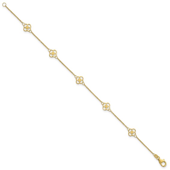 Herco 14K Polished Fancy Clover Station 7 Inch Cable Bracelet