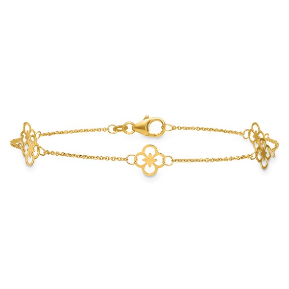 Herco 14K Polished Fancy Clover Station 7 Inch Cable Bracelet
