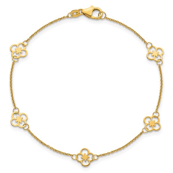 Herco 14K Polished Fancy Clover Station 7 Inch Cable Bracelet