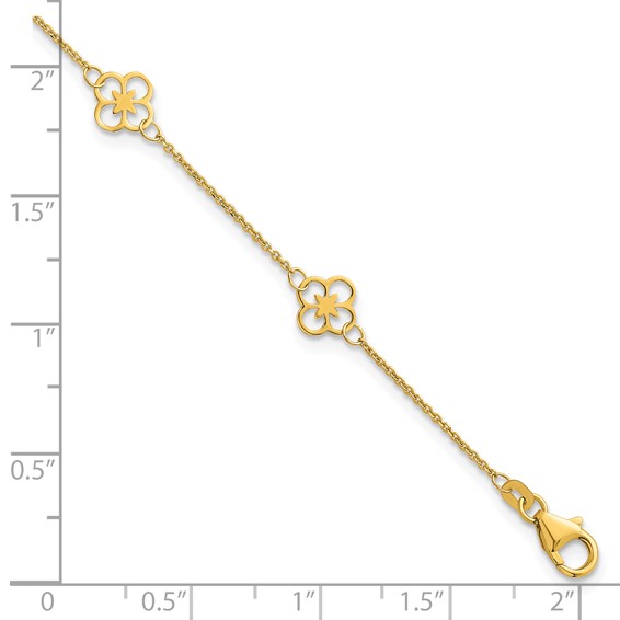 Herco 14K Polished Fancy Clover Station 7 Inch Cable Bracelet