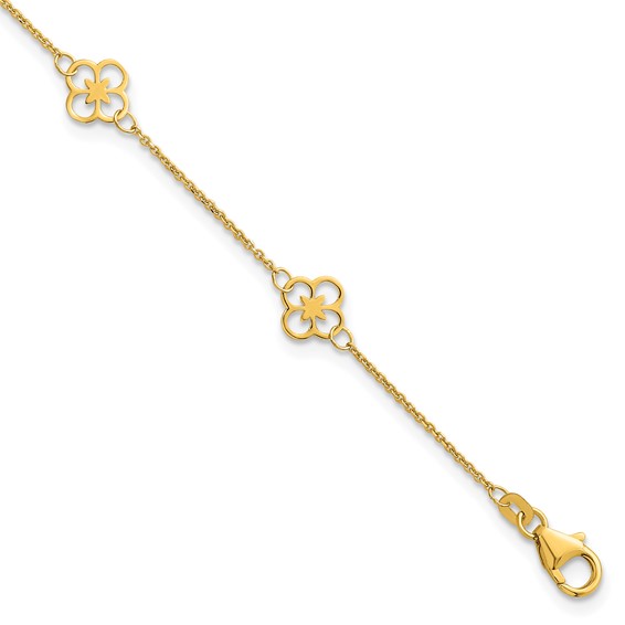 Herco 14K Polished Fancy Clover Station 7 Inch Cable Bracelet