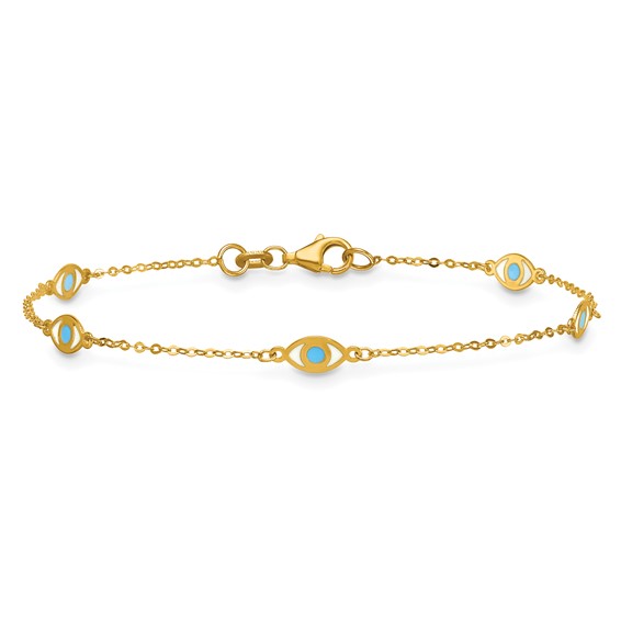 Herco 14K Polished Enameled Evil Eye Station 7 Inch Cable Bracelet