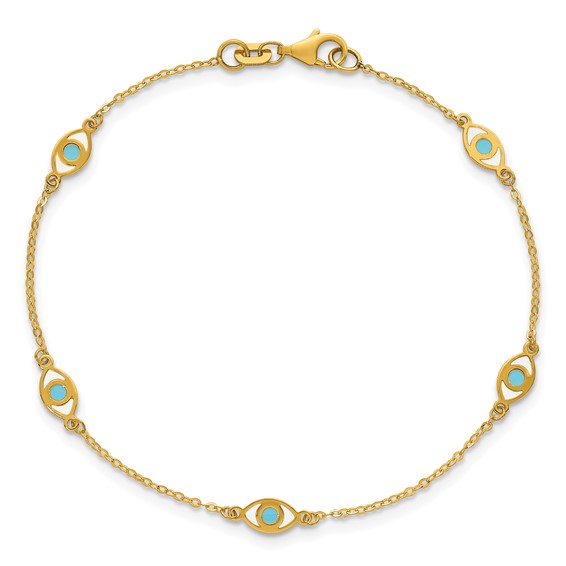 Herco 14K Polished Enameled Evil Eye Station 7 Inch Cable Bracelet
