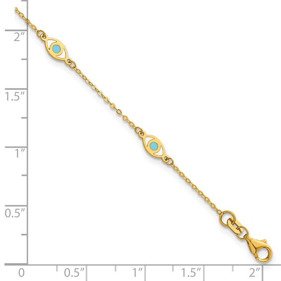 Herco 14K Polished Enameled Evil Eye Station 7 Inch Cable Bracelet