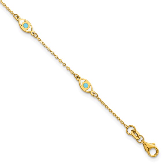 Herco 14K Polished Enameled Evil Eye Station 7 Inch Cable Bracelet