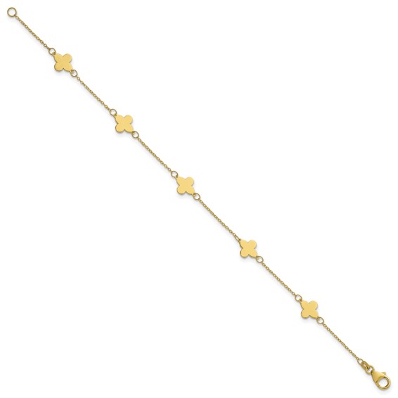 Herco 14K Polished Clover Station 7 Inch Cable Bracelet