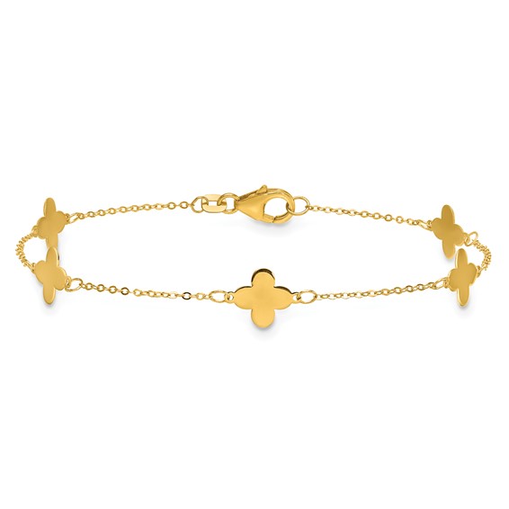 Herco 14K Polished Clover Station 7 Inch Cable Bracelet