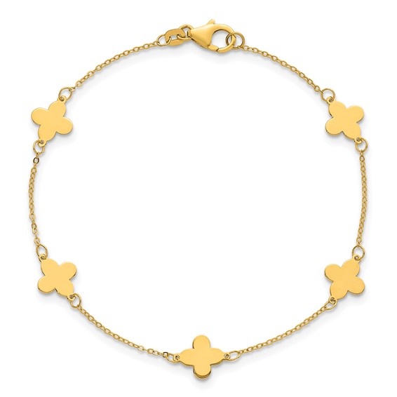 Herco 14K Polished Clover Station 7 Inch Cable Bracelet