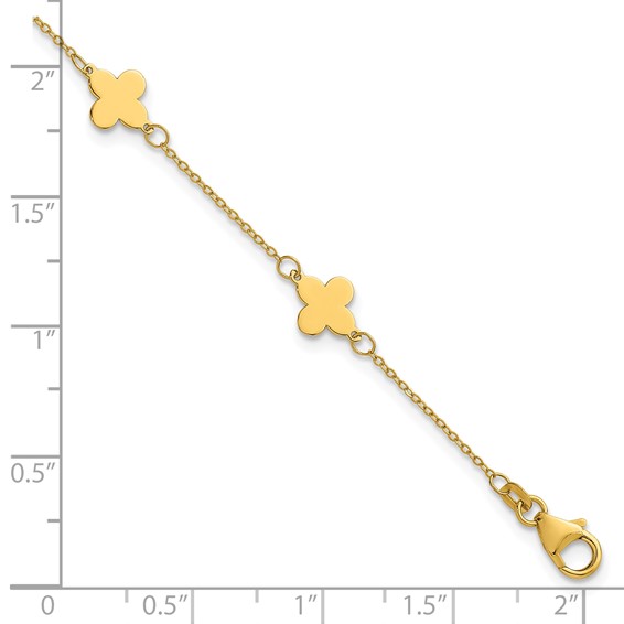 Herco 14K Polished Clover Station 7 Inch Cable Bracelet