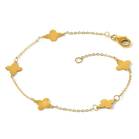 Herco 14K Polished Clover Station 7 Inch Cable Bracelet