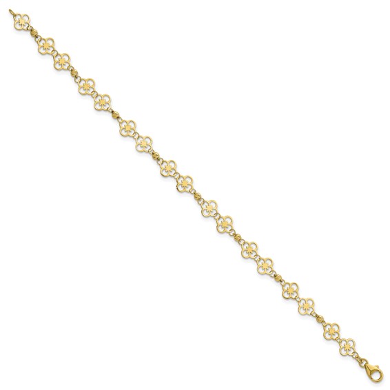 Herco 14K Polished Fancy Clover Link and Diamond-cut Beaded 7 Inch Bracelet