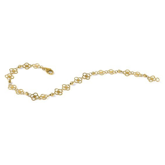 Herco 14K Polished Fancy Clover Link and Diamond-cut Beaded 7 Inch Bracelet
