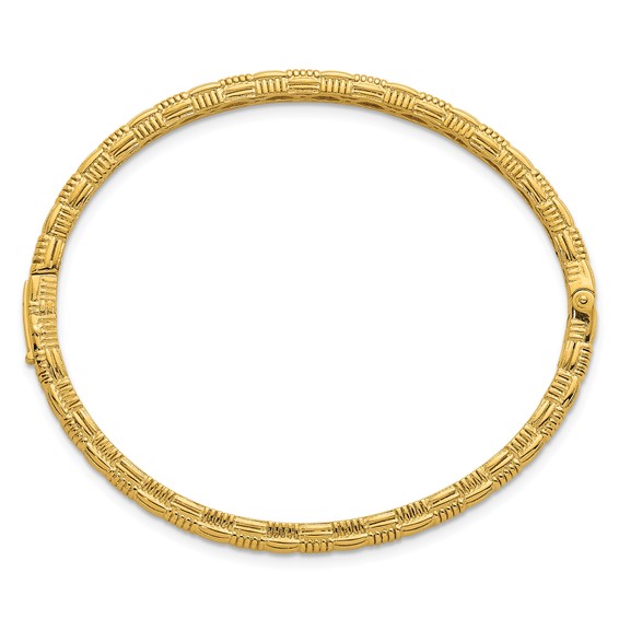 Herco 14K Polished Checkered Weave Pattern 4.3mm Hinged Bangle