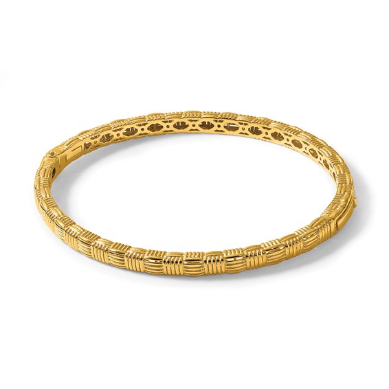 Herco 14K Polished Checkered Weave Pattern 4.3mm Hinged Bangle